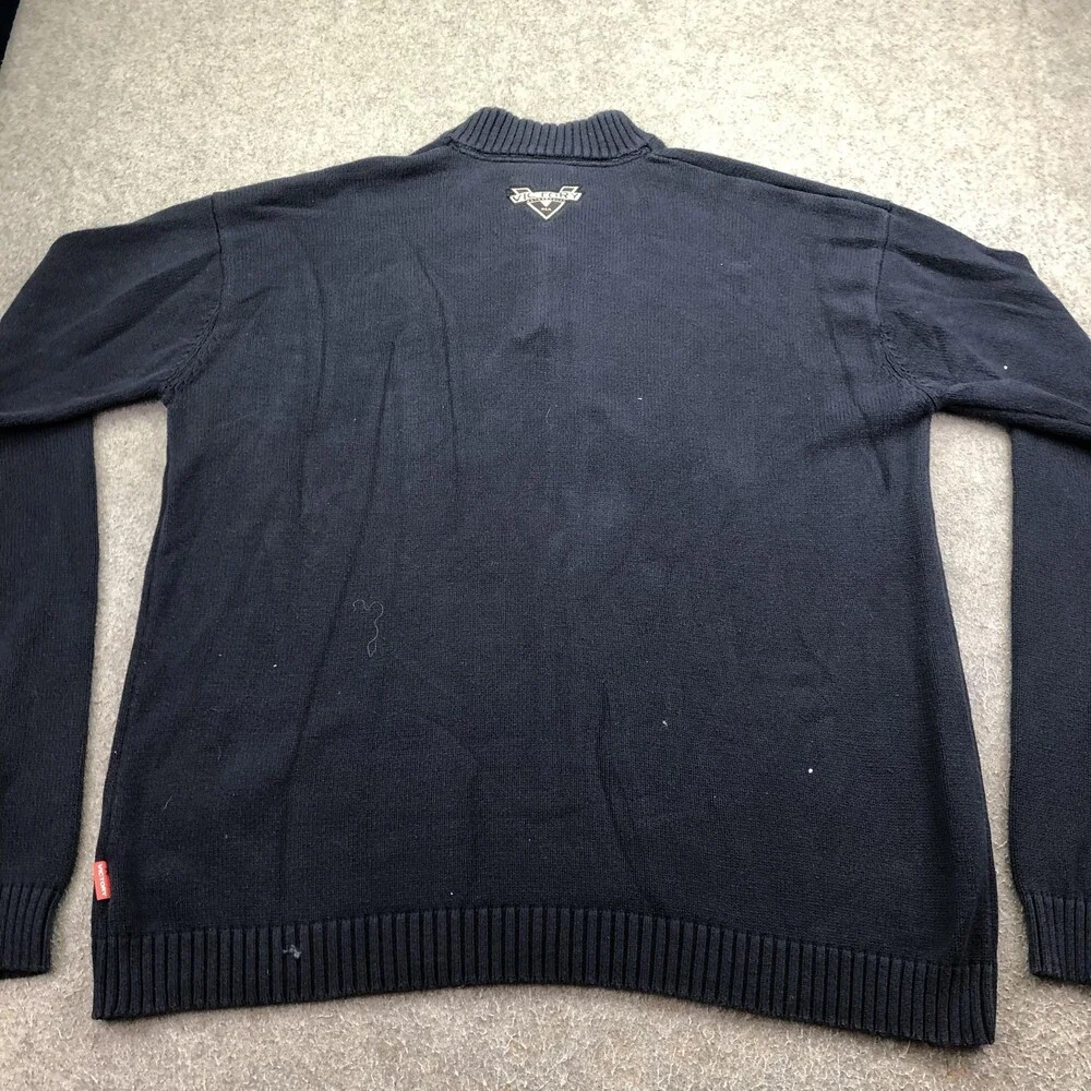 Victory Motorcycles Sweater Mens 3XL Blue 1/4 Zip Mock Neck Knit Pullover Logo